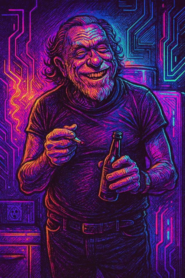 Charles Bukovski caricature AI
